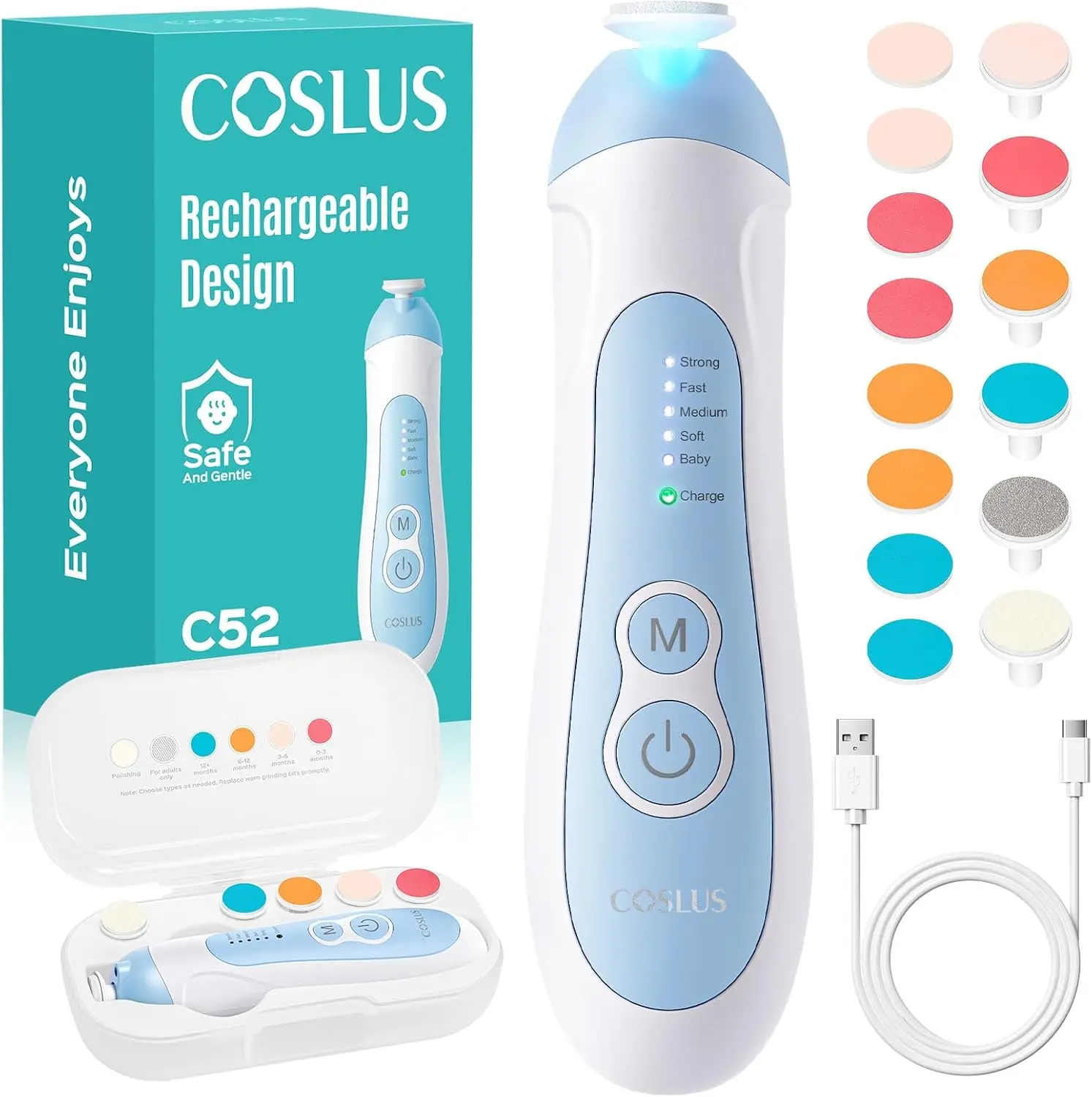 

Rechargeable Baby Nail File: Cordless Trimmer with 5 Speeds & 6 Heads, CPC Certified, Quiet Design for Safe Sleep Trim