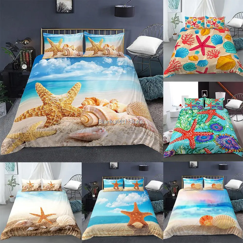 3D Bedding Set Luxury Duvet Cover Shell Starfish Pattern Beach Quilt Cover For Kids Girls King Queen Size Comforter Cover 2/3pcs