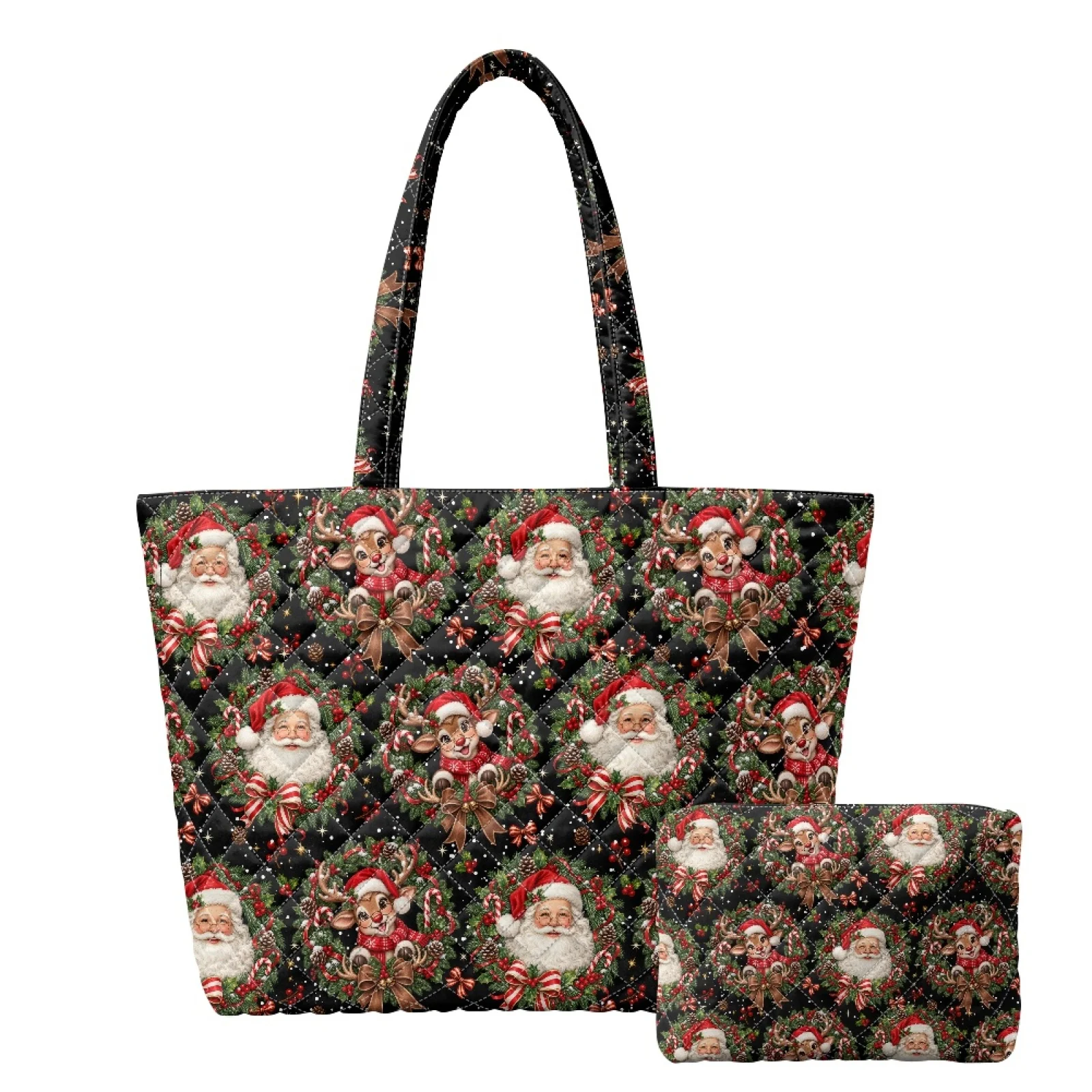 Coloranimal Christmas 2 Piece Quilted Tote Bag with Storage Pouch, Lightweight for Women Casual Outings and Daily Excursions