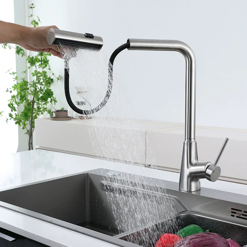 Gun Grey ,White Color ,Brushed Grey 304 Stainless Steel Kitchen Mixer Faucet 60 Cm Hose Pull Down Three Model Water Out