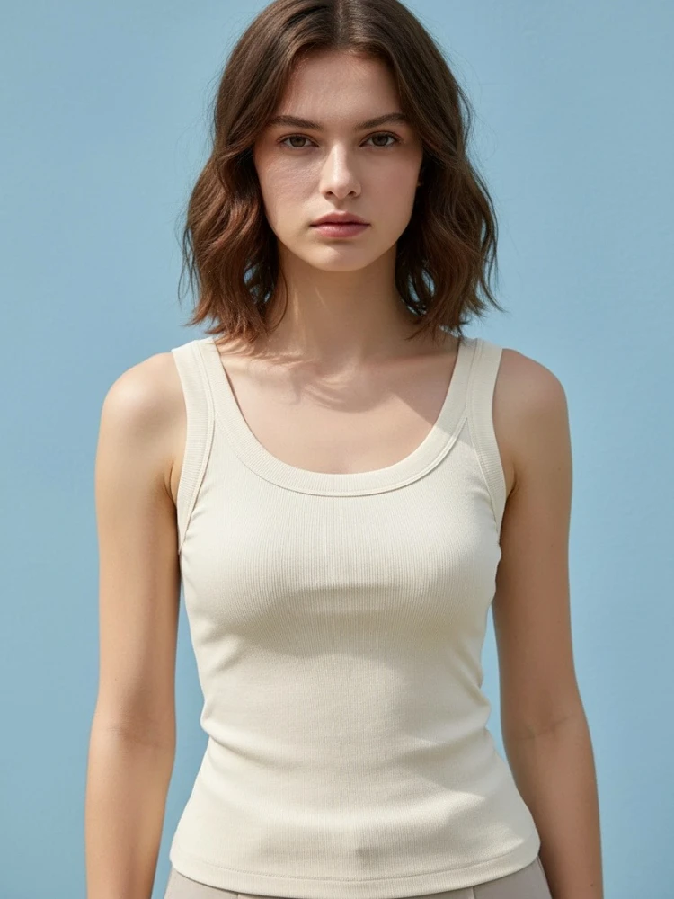 AOSSVIAO Einfarbiges Rundhals-Geripptes Damen-Tanktop Camisole Damen 2026 Sommer Basic Elastisches O-Ausschnitt Einfarbiges Tanktop