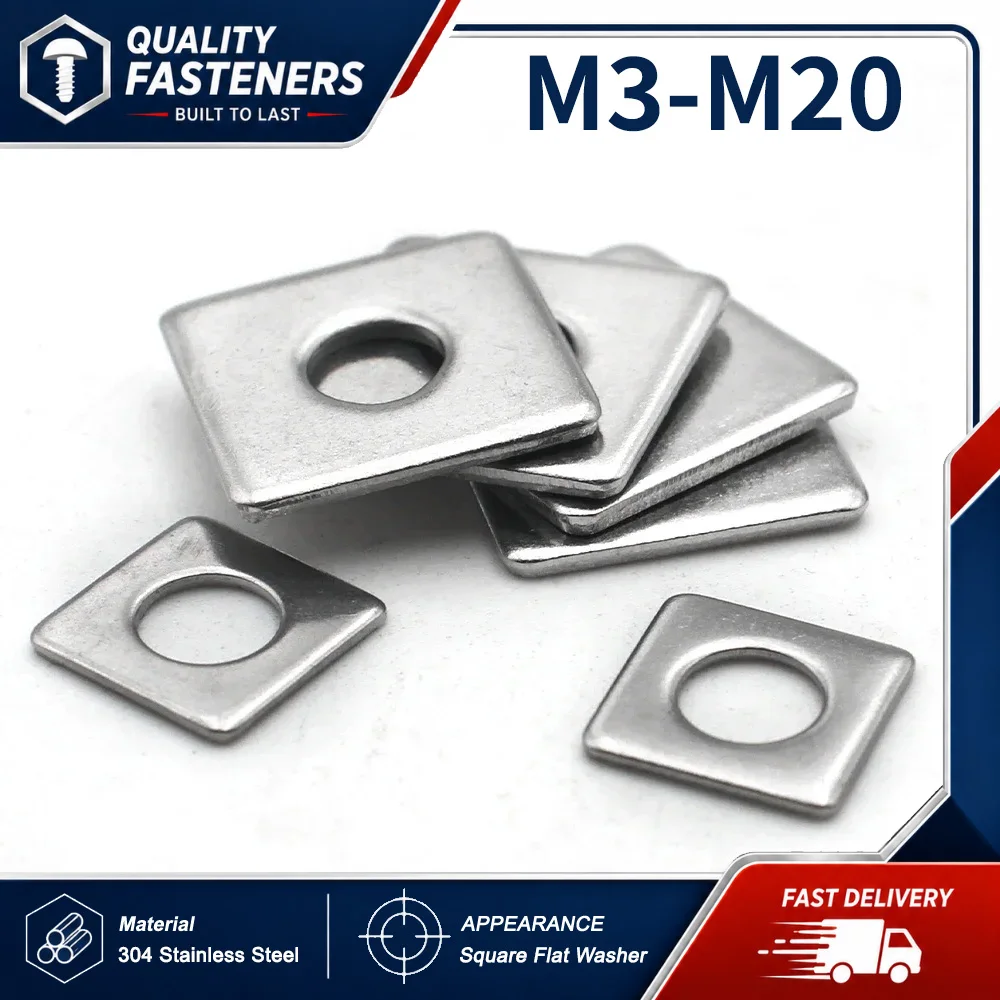 1-50pcs M3 M4 M5 M6 M8 M10 M12 M14 M16 M20 304 Stainless Steel Square Flat Washer - Rectangular Curtain Wall Washers