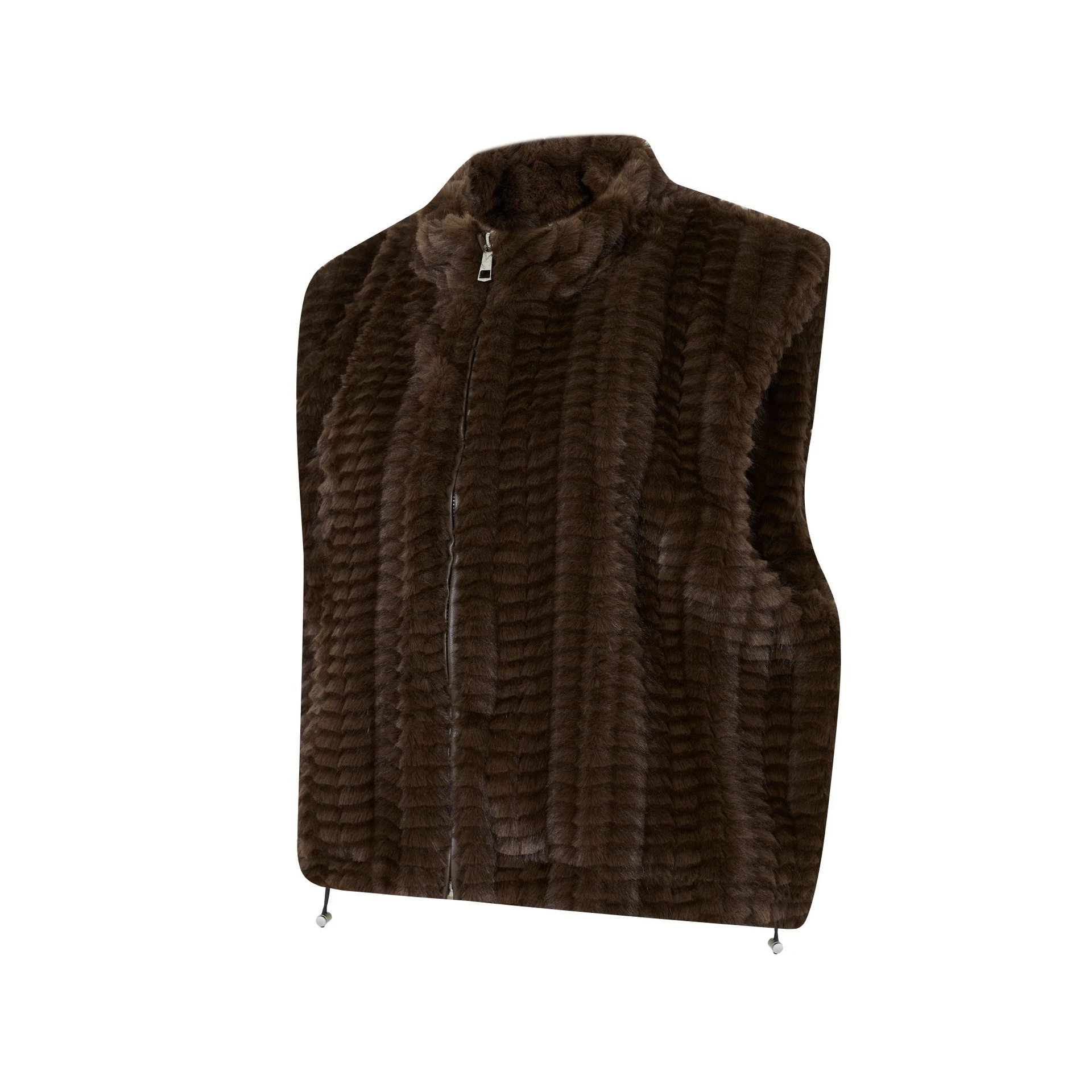 2026 Women Faux Fur Vest Stand Collar Zip Up Sleeveless Waistcoat Drawstring Hem Warm Winter Fur Gilet