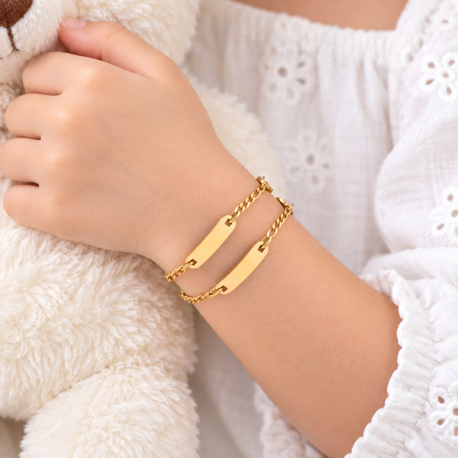 Anti Allergy Stainless Steel Custom Name ID Bracelet for Little Girl Women, Personalized Virgin Mary Religious Jewelry Gift