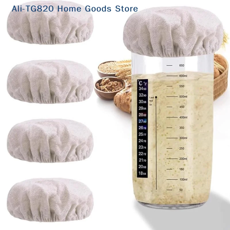 [W] 4/8Pcs Reusable Cotton Sourdough Jar Covers With Breathable Fabric Perfect For Home Baking Bread Fermentation