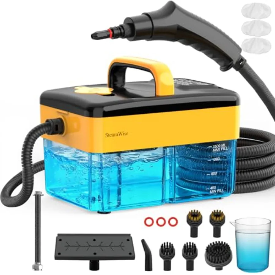 

10S Fast Heating Heavy Duty Steam Cleaner 7 Adjustable Levels 1.6 Quarts Tank Continuous Spray Natural Deep Cleaner Portable Ha