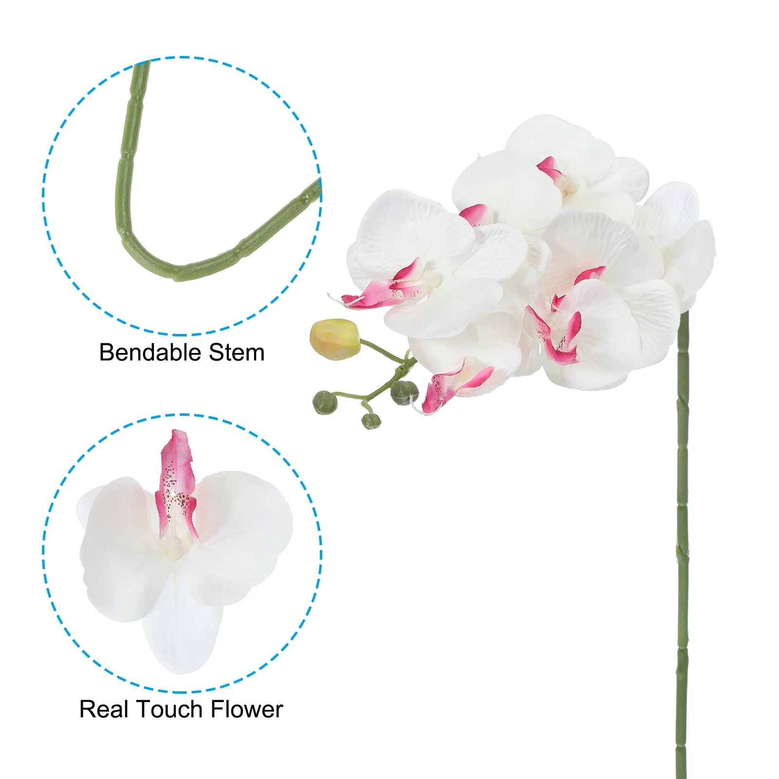 6pcs 7 Heads Faux Silk Phalaenopsis Flowers Artificial Orchid Stems 31" Real Touch Fake Orchid Flower Branch for Vase Wedding