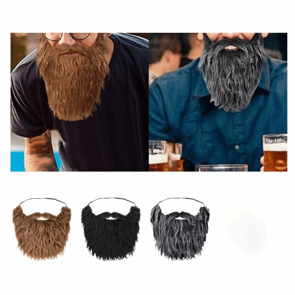 Long Curly Fake Beard Realistic Synthetic Hair Facial Hair Multipurpose Elastic Rope False Facial Hair Holiday Masquerade