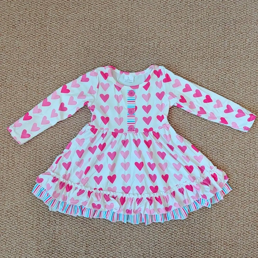 

9.26 Baby Girls Winter Dresses Baby Girls Valentines Pink Hearts Knee Length Dresses