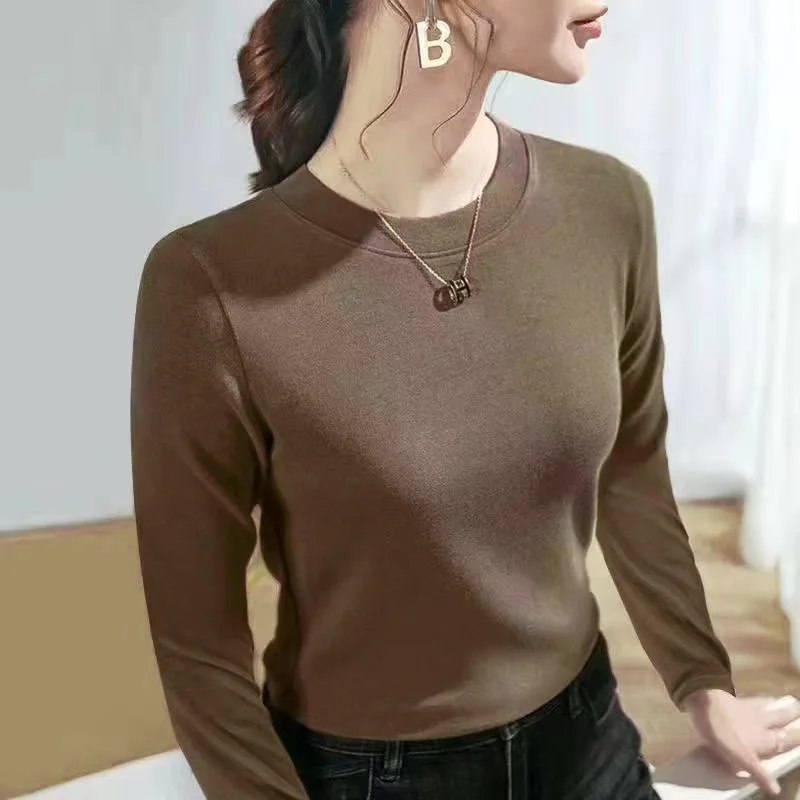 Herbst Winter Frauen O-Neck Bottom ing T-Shirt einfarbig Slim Fit warme Langarm Tops Mode vielseitige einfache gemütliche Pullover