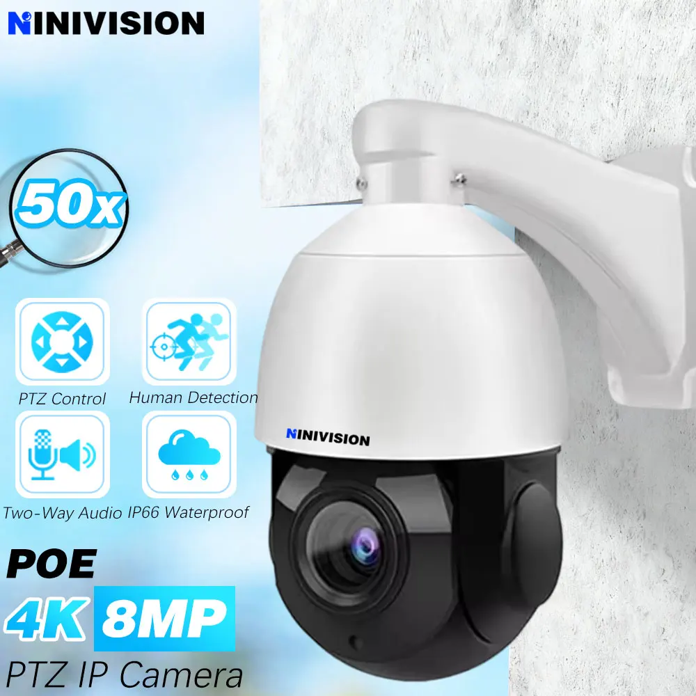 50X Optical Zoom AI Human Detection Outdoor 8MP 4K HD POE IP Camera Speed Dome PTZ IP Camera CCTV Security Video Surveillance