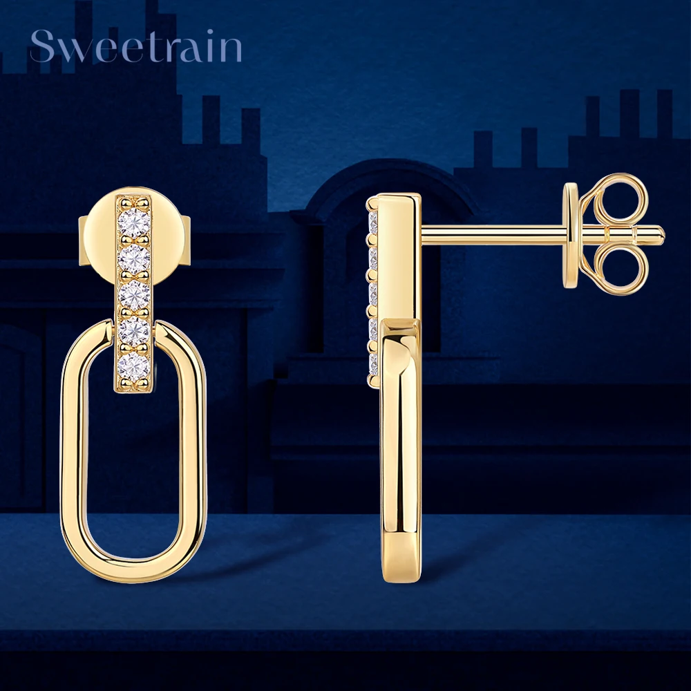 

Серьги-клипсы Sweetrain из стерлингового серебра 925 пробы, 1,5 мм, простые изящные висячие серьги с муассанитом для женщин, повседневные ювелирные изделия