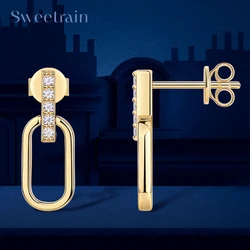 Sweetrain 925 Sterling Silver Paperclip Earrings 1.5mm Simple Dainty Moissanite Dangle Earrings for Women Daily Jewelry