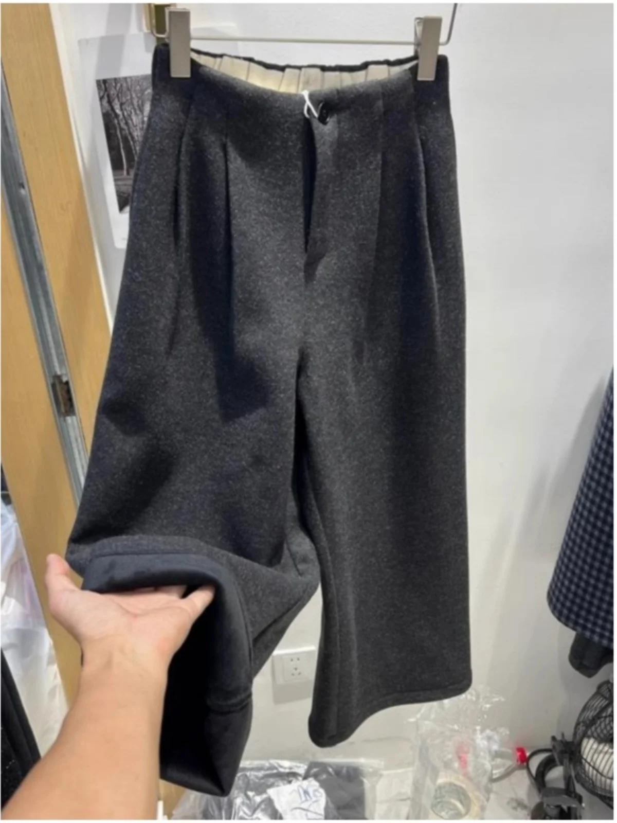 Retro High Waist Thiened Wide Leg Casual Pants Women's Autumn Winter Loose Small Size Straight Nine Point Trendy Trousers