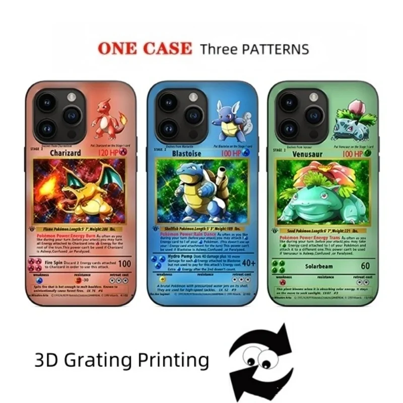 

Cartoon Anime Cute P-Pokemon Charizard Blastoise Venusaur 3D illusion Phone Case For iPhone 16 15 14 13 12 11 Pro Max Plus Cover
