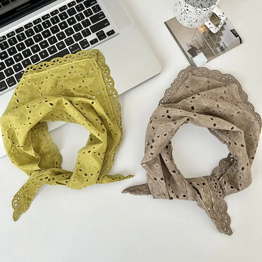 Lightweight Floral Triangle Scarf Korean Style Head Wrap Cotton Linen Scarf Soft Breathable Spring Summer Bandana Photo Shooting