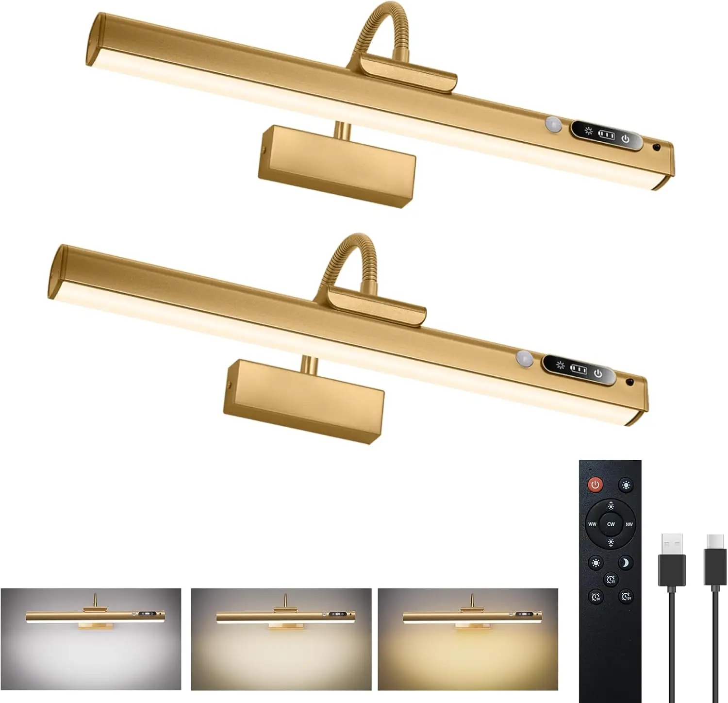 lot-de-2-lampes-murales-magnetiques-detachables-a-detecteur-de-mouvement-40-cm-veilleuse-portable-batterie-usb-7800-mah-telecommande-intensite-reglable-lampe-d'affichage-en-metal