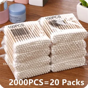 100/500/1000/2000pcs Double Head Women Makeup Cotton Buds Tip Cotton Swab For Wood Sticks Nose Ears Cleaning Health Care Tools