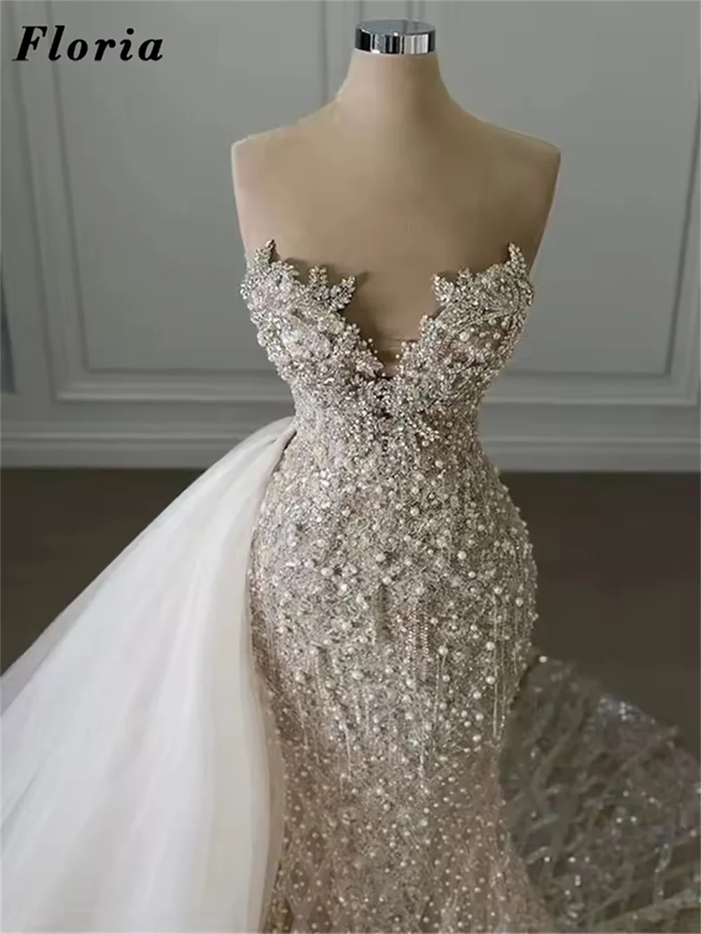 

Элегантные белые платья для выпускного вечера с бисером, арабское вечернее платье русалки для женщин, свадебные платья с v-образным вырезом по индивидуальному заказу, Robes De Soiree