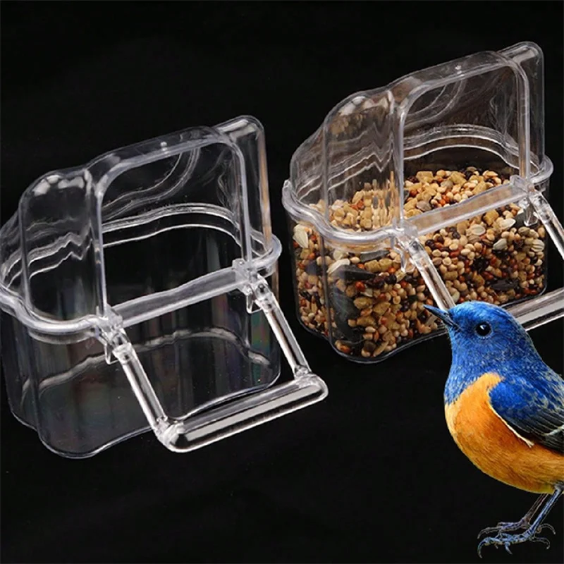 5pcs transparent plastic parrot bird external cup feeder external bird food can drinking cup bird supplies spring door food box