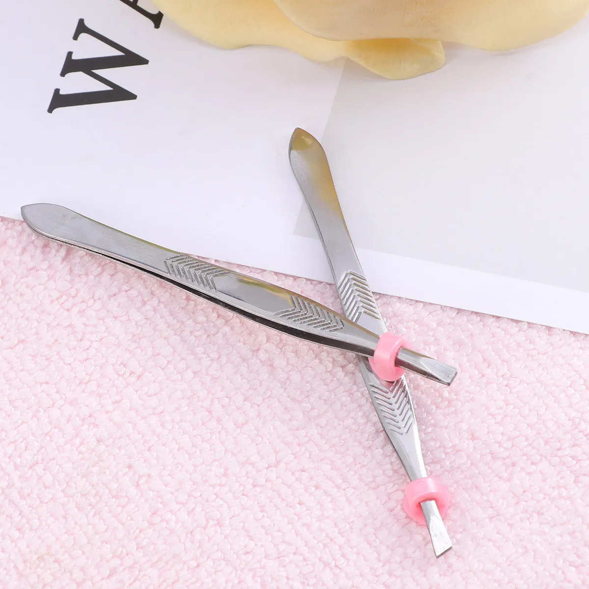 2Pcs Stainless Steel Eyebrow Tweezers Set Precision Bevel Tip for Ingrown Hair Splinter Removal Smooth Skin Safe Makeup Tool