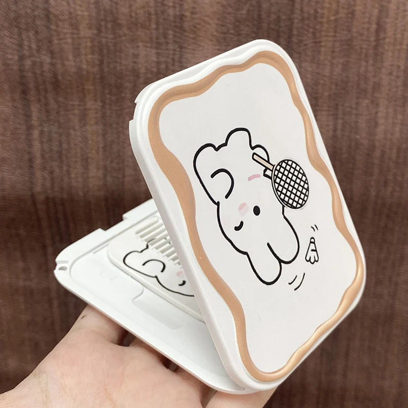 Cartoon Cute Rabbit Folding Clamshell Mirror Makeup Mirror With Comb Portable Creative For Women Girls Handheld Mirror