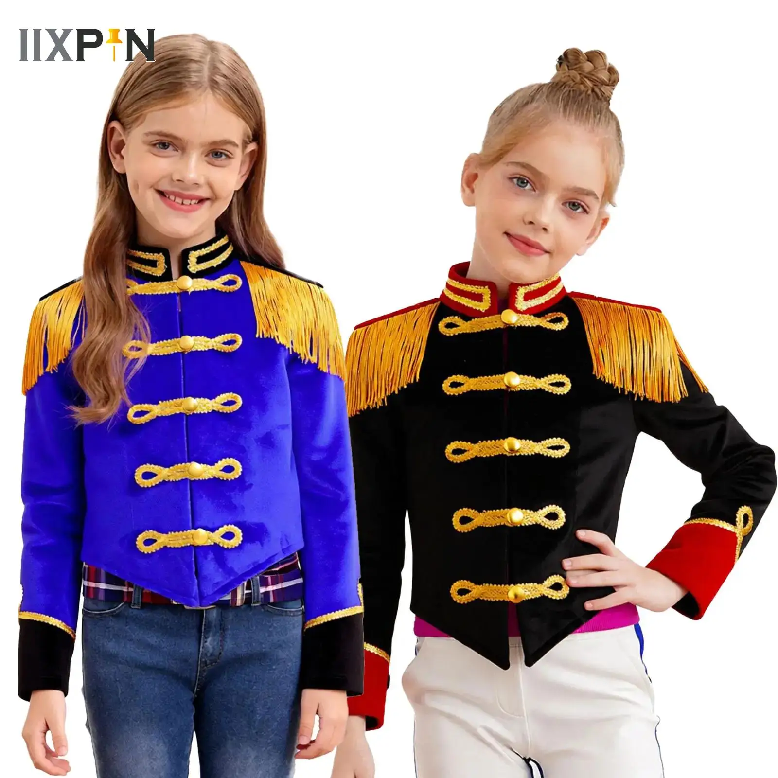 

Girls Drum Trumpet Costume Royal Honor Guard Uniform Boys Tassel Circus Ringmaster Jacket Carnival Halloween Nutcrackers Costume