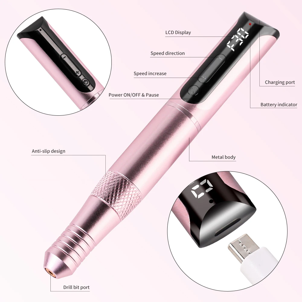 30000RPM Portable Wireless Nail Drill Pen Polishing Engraving Pen Rechargeable Machine Drill Portable Manicure Drill Salon Tool