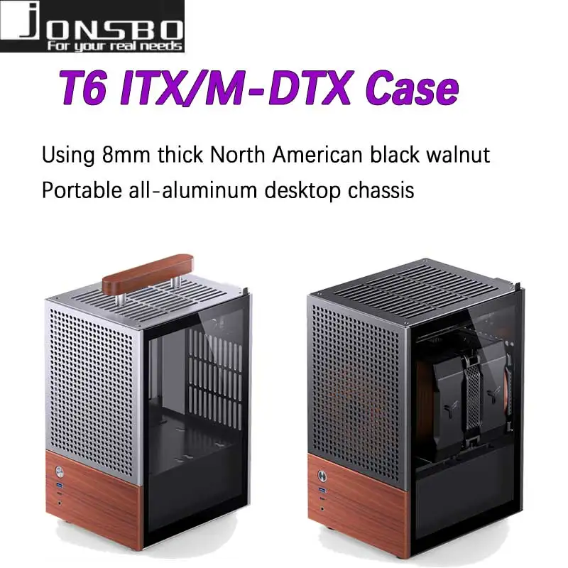 JONSBO T6 ITX mobile phone case (3mm aluminum alloy shell/8mm North American black walnut solid wood/ITX version/MINI size)