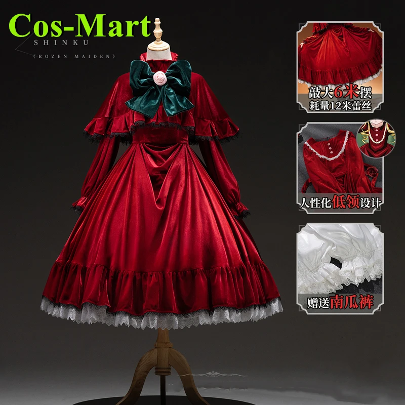 Cos-Mart Anime Rozen Maiden Reiner Rubin Cosplay Costume Sweet Red Formal Dress Role Play Clothing Anniversary Shinku Lolita