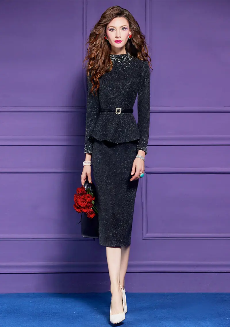 ZJYT Luxury Ladies Suit Skirt Set 2 Piece Festival Outfit Woman Rinestone Elegant Winter New In Matching Sets Dress Party Red