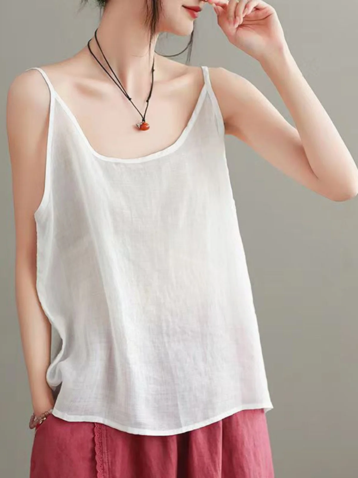 캐주얼 경량 코튼 린넨 탱크탑 여성용 베이스 레이어 조끼 브랜드 스토어 재고 정리 편안한 출퇴근복