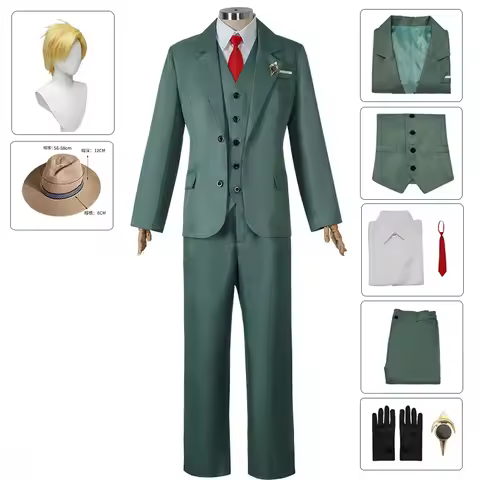 ANIMECC Loid Forger Cosplay Costume Wig Hat Light Green Suit Twilight Outfit Anime Halloween Party Costume for Men Boy S-XXL