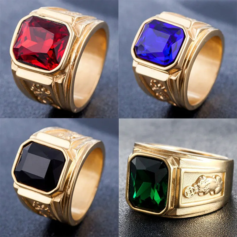 Gold Diamond Set Gem Men's Ring Aggressive Retro Dragon Ring European and American High Quality Luxury Simple Quality Jewelry