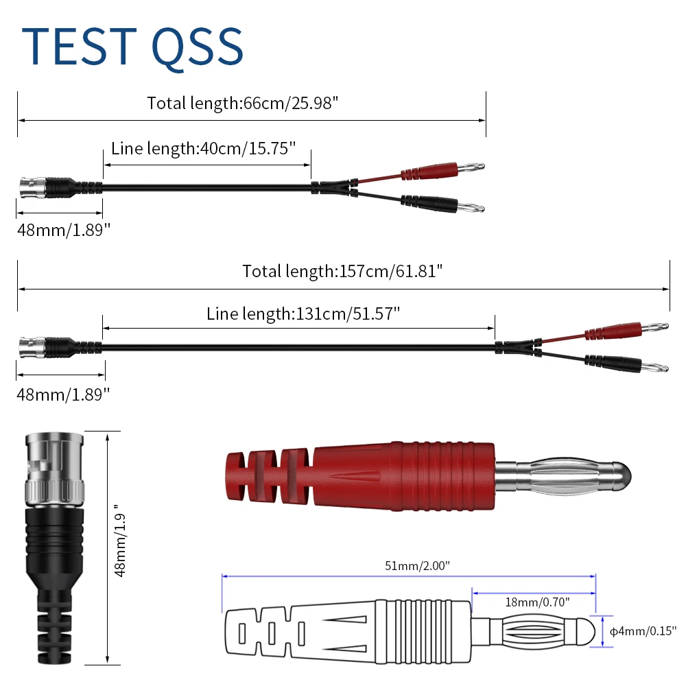 QSS Insulated BNC Male to 4mm Banana Plug Low Loss Coaxial Cable Test Lead Connector for Oscilloscope Q.70044A