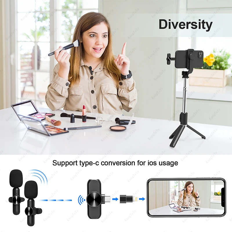 Không Dây Lavalier Microphone Di Động Mini Mic Giảm Ồn Âm Thanh Ghi Hình Cho iPhone Android Chơi Game Phát Sóng Trực Tiếp