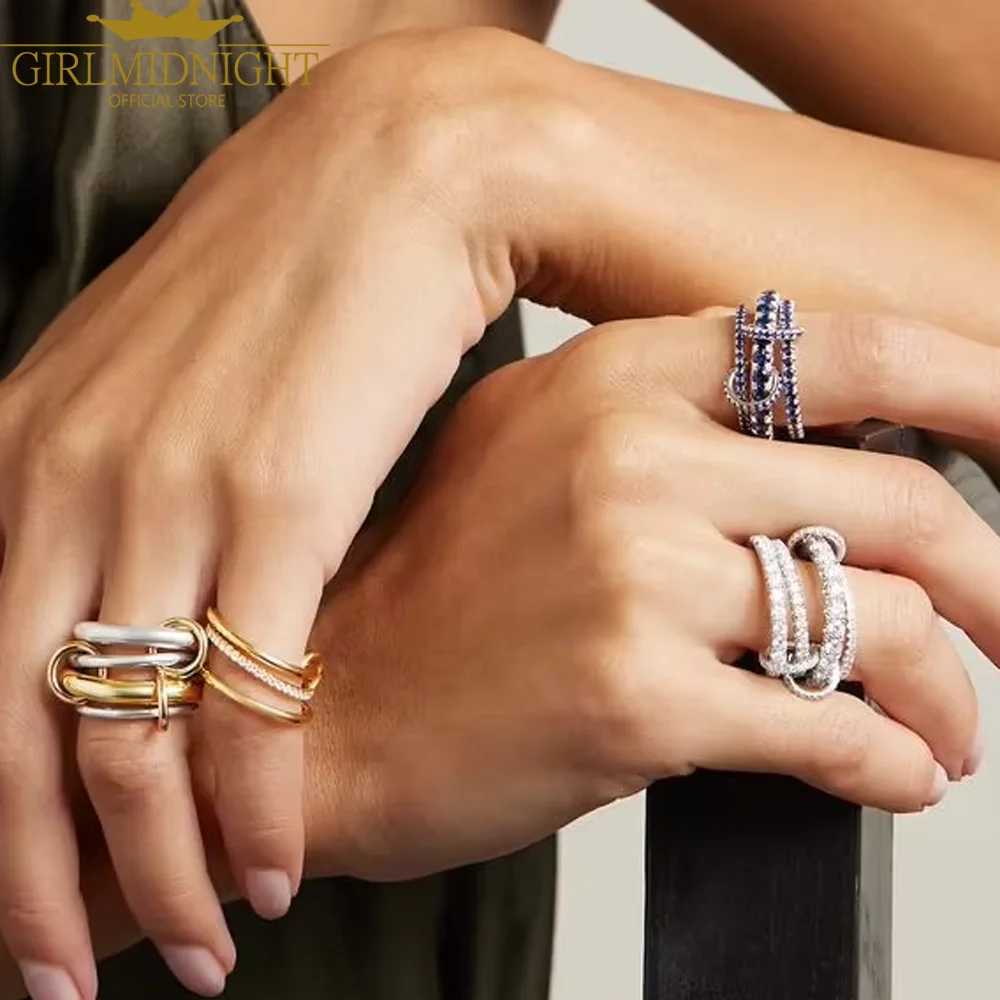 2025 جديد سبينلي التراص خواتم الخطبة للنساء مثلج خارج مايكرو معبد 5A تشيكوسلوفاكيا مزيج اللون متعدد قطع كومة فنجر مجوهرات