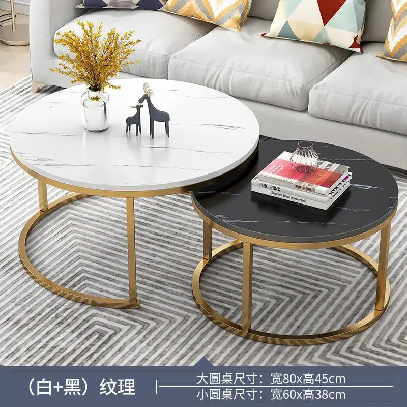 70+50CM 80+60CM  2 in 1 Living Room Coffee Tables  Texture Wooden Combination Furniture Round Tea Table