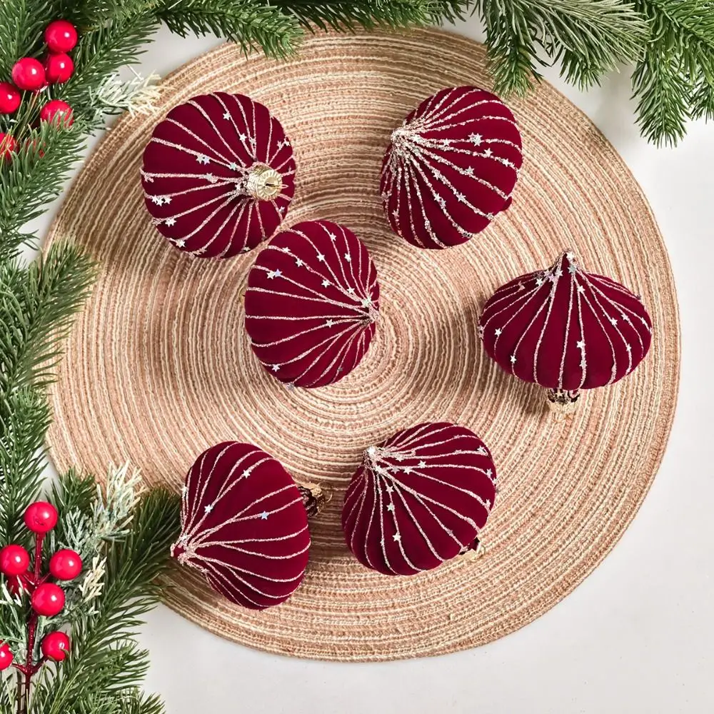 6PCS 8cm Velvet Christmas Ball Pendant Flocking Reusable Christmas Hanging Balls Shatterproof Elegant Xmas Tree Ornaments - Image 5