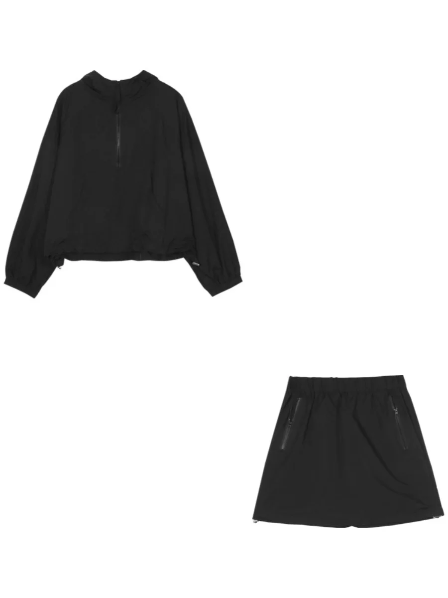 Fashionable Sportswear Set for Women Summer Half Zipper Hat Design Sun Protection Jacket And Short Skirt Two-Piece Suit