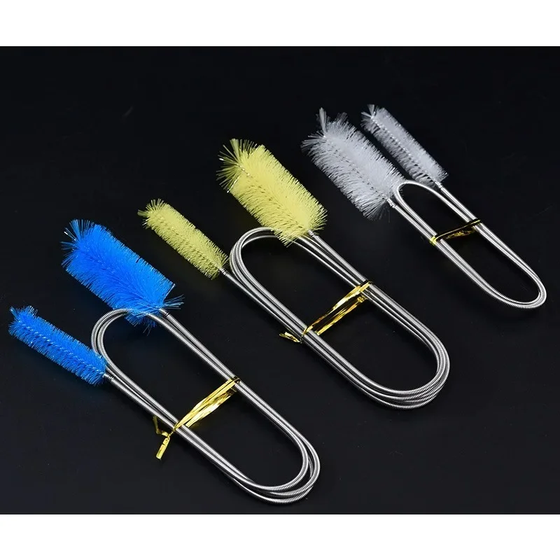 Aquarium-Reinigungsbürste für Wasserschlauch, Lilienrohr, Luftschlauch, Edelstahl, flexibles, gebogenes Rohr, Doppelkopfbürste, Fischbeckenreiniger