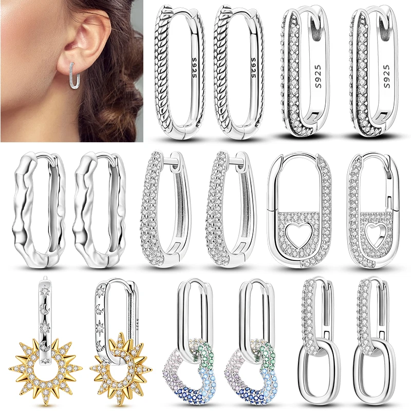 

Серьги-кольца U-образной формы из стерлингового серебра 925 пробы для женщин, простые серьги-кольца с инкрустацией, ювелирные украшения для свадьбы и вечеринки, подарки