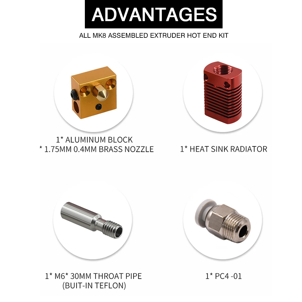 MK8 Zmontowany zestaw wytłaczarki Hot End W pełni metalowa wytłaczarka CR10 Hotend 1,75 mm Aluminiowy blok grzewczy do Ender 3 Ender 5 CR10 CR10S