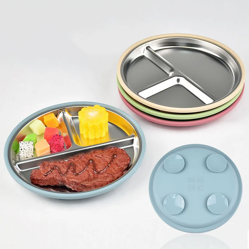 2026New 1PCS Stainless Steel Plate Detachable Suction Dishes Baby Feeding Sucker Bowl Food Grade Silicone Food Tray Tableware