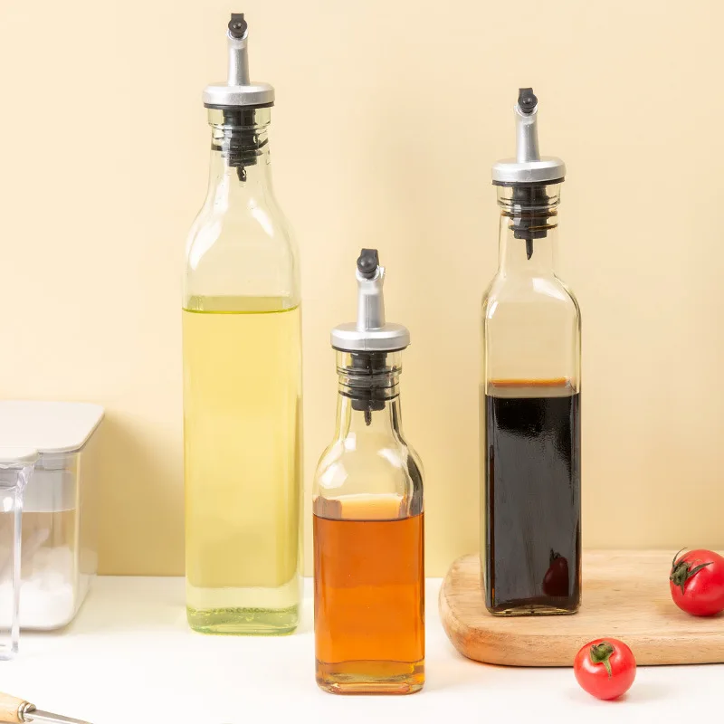 Glass Square Seasoning Bottle Leak Proof Kitchen Oil Bottle 150/250/500ml Vinegar Pot Seasoning Bottle Spice Organizer