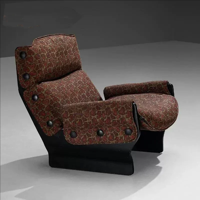 TTTTLeisure Chair Italian Simple Retro Designer Solid Wood Special-shaped Fabric Button Sofa Chair