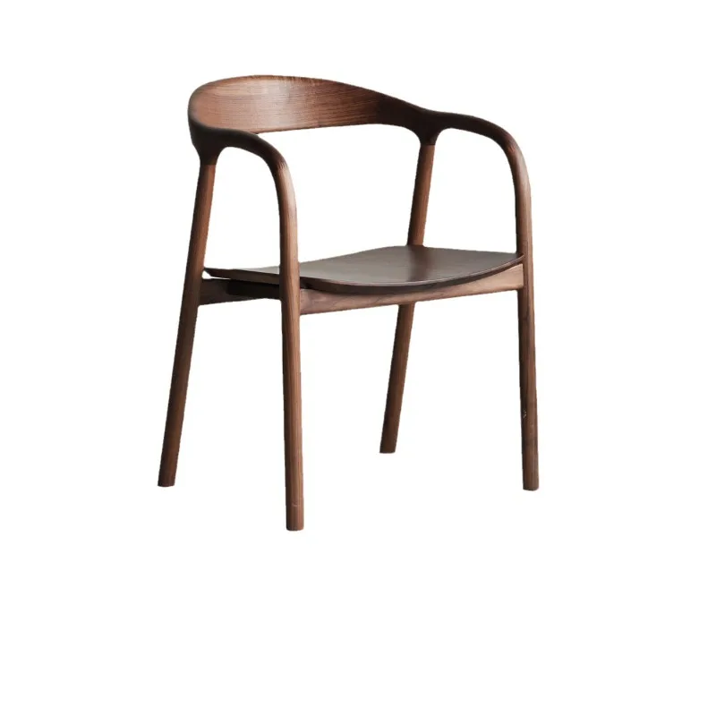 

North American Black Walnut Dining Chair Modern Simple Armrest Book Chair Restaurant Designer All Solid Wood Leather