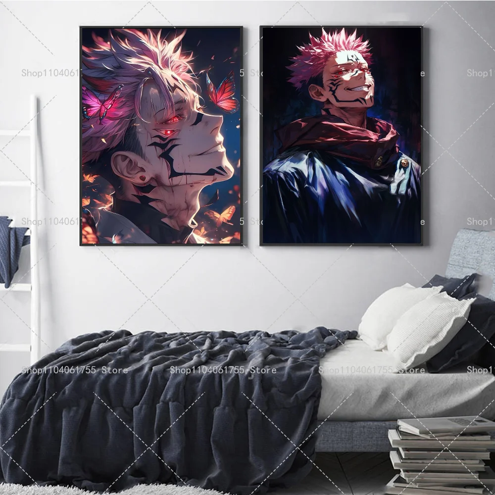 1PC Anime Jujutsu Kaisen Role Sukuna Poster Self-adhesive Art Waterproof Paper Sticker Coffee House Bar Room Wall Decor