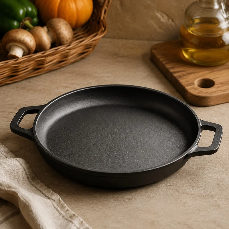 Heavy-Duty Cast Iron Frying Pan with Non-Stick Surface for Versatile Cooking of Breakfast, Meat, and Veggies Indoors or Outdoors
