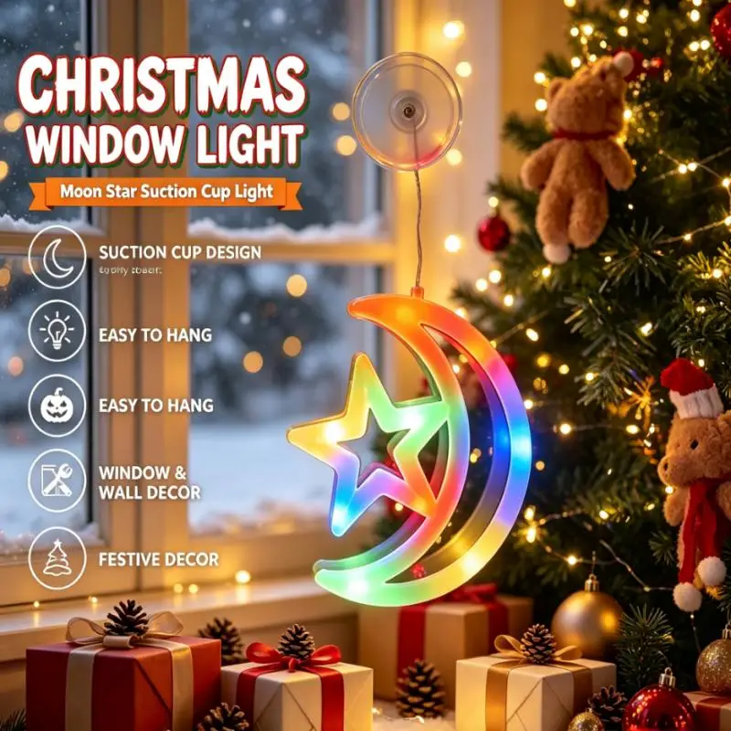 LED Christmas Window Lights Snowflake Jingle Bell Hanging Lamp Battery Operated Festival Atmosphere Decor
